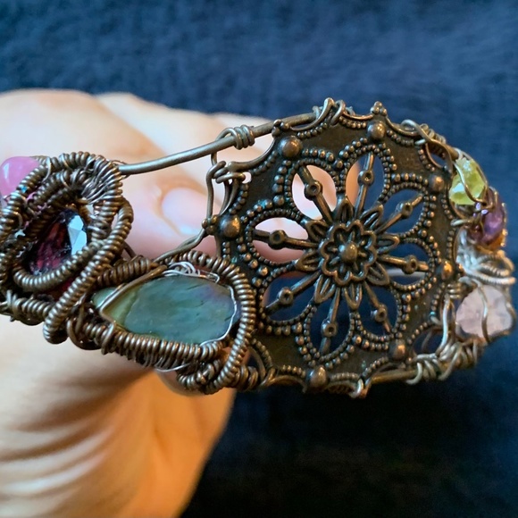 Artisan Vintage Copper and Natural Gemstone Coffee Bracelet - Picture 10 of 14